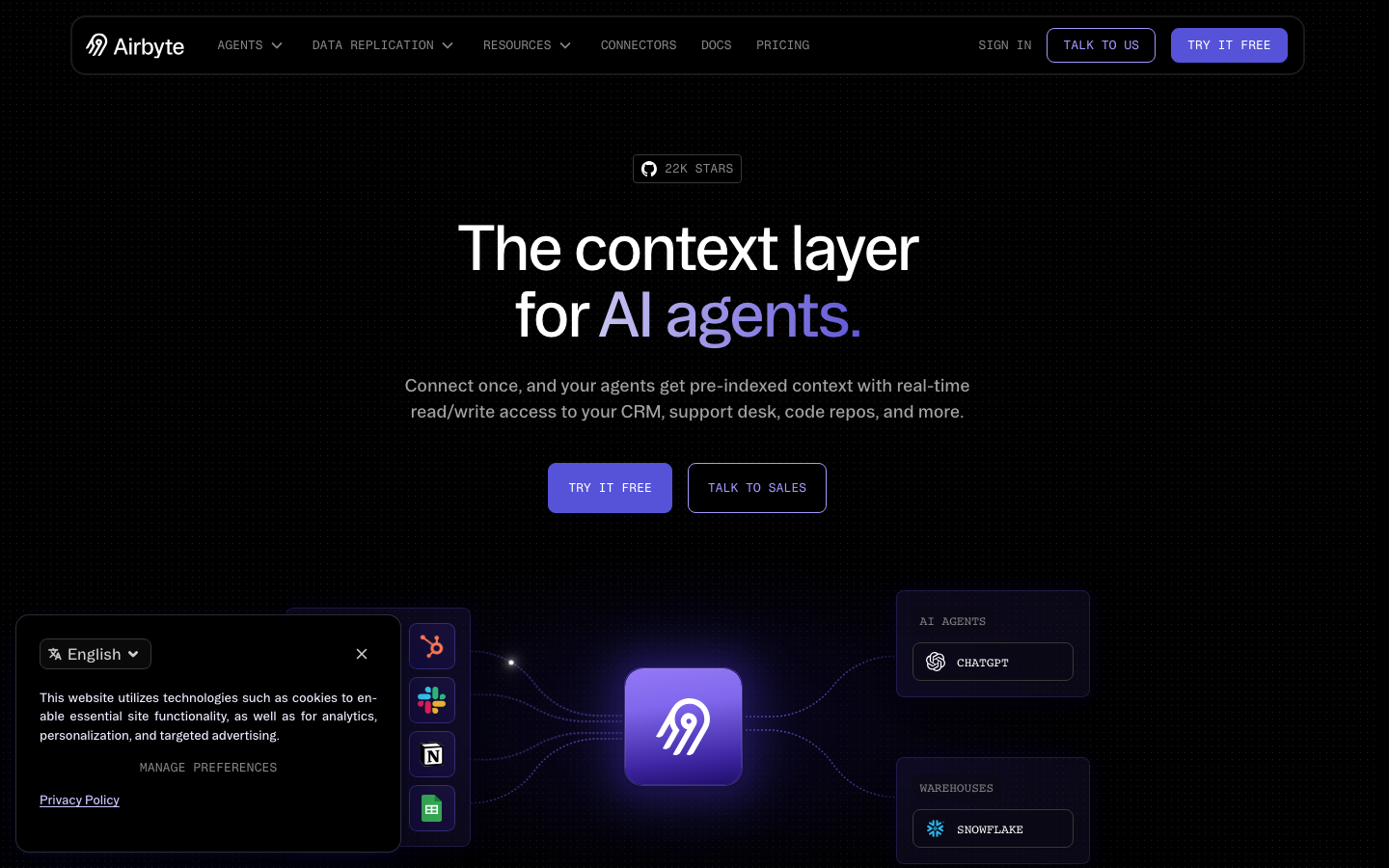 Airbyte homepage