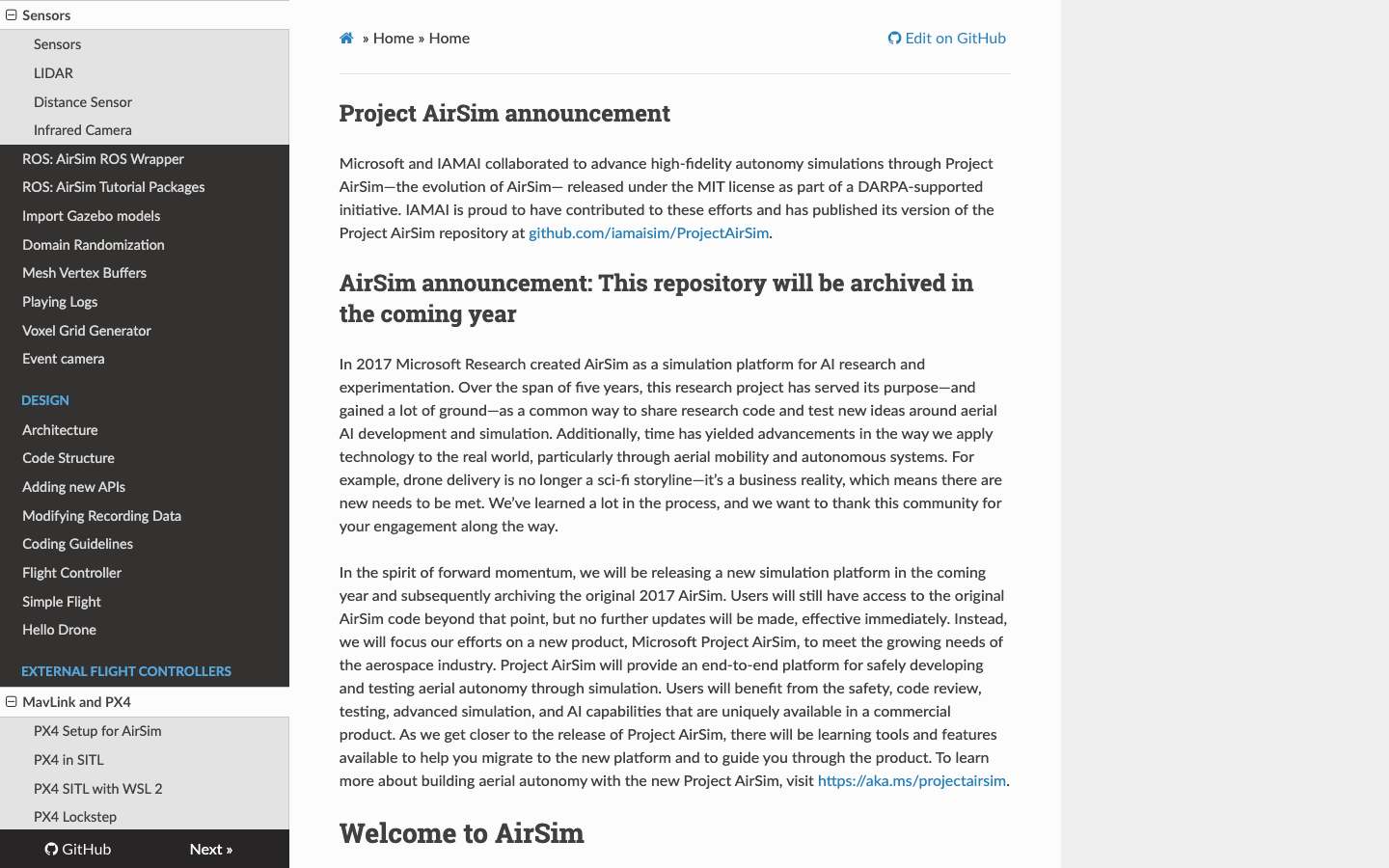 AirSim homepage