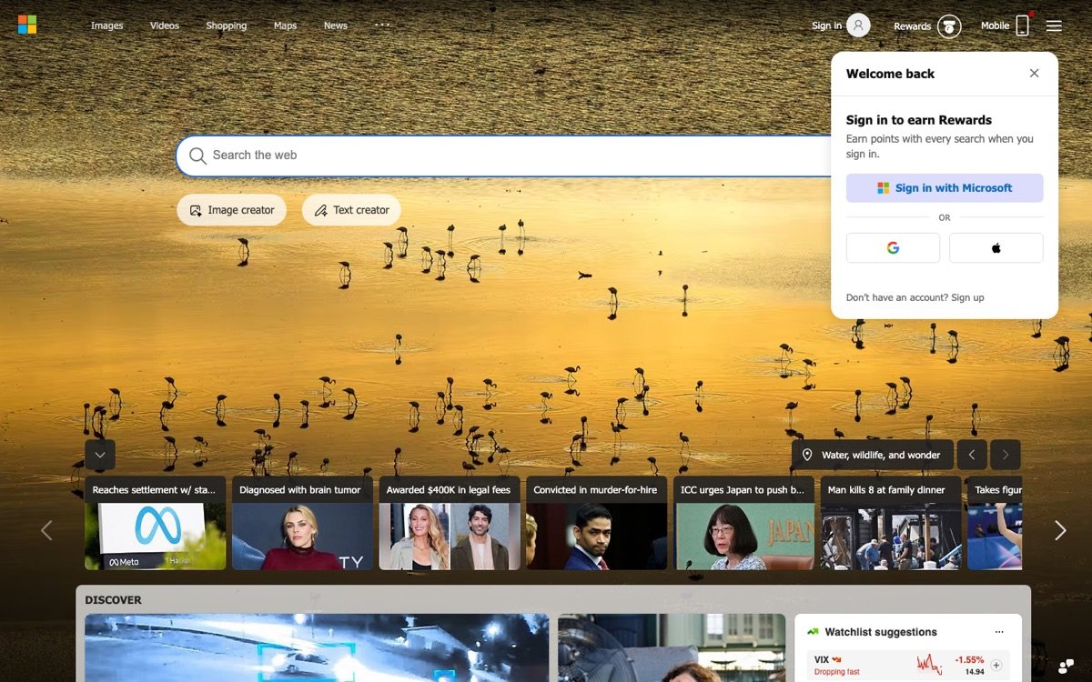 Bing homepage