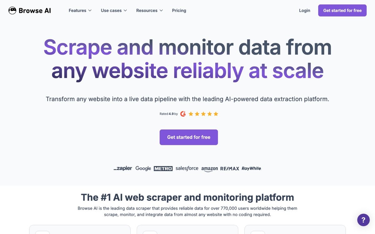 Browse Ai homepage