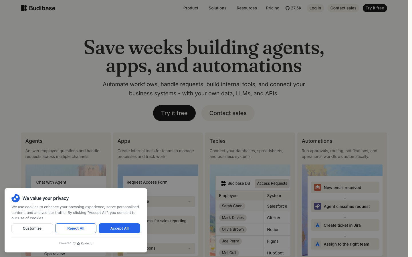 Budibase homepage