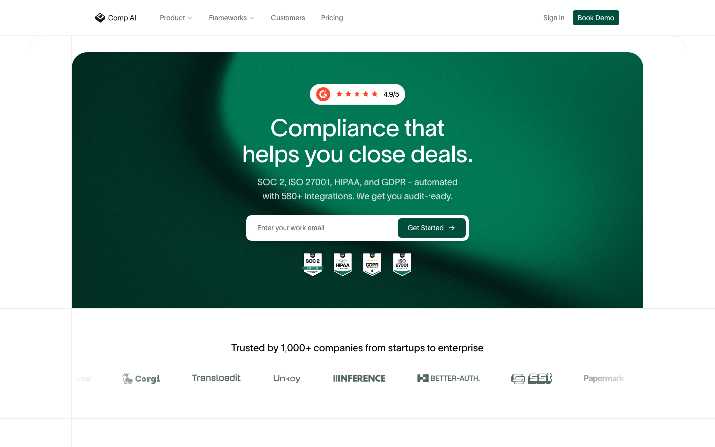 Comp AI homepage