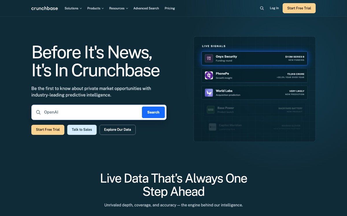 Crunchbase homepage