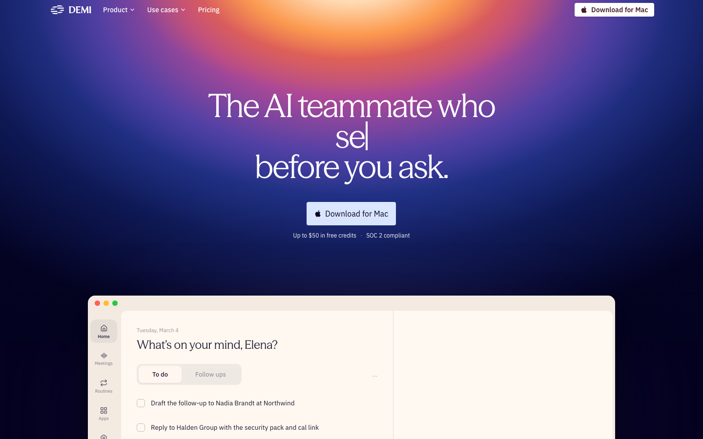 Demi AI homepage