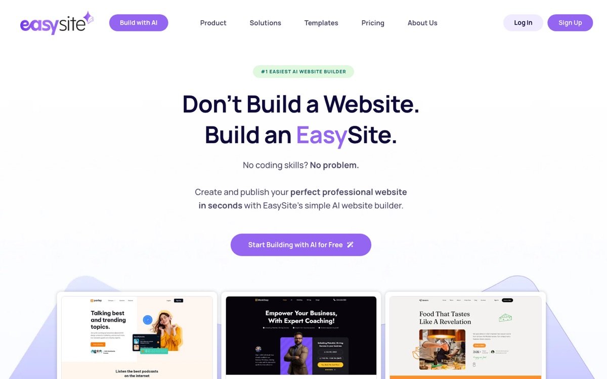 Easysite homepage