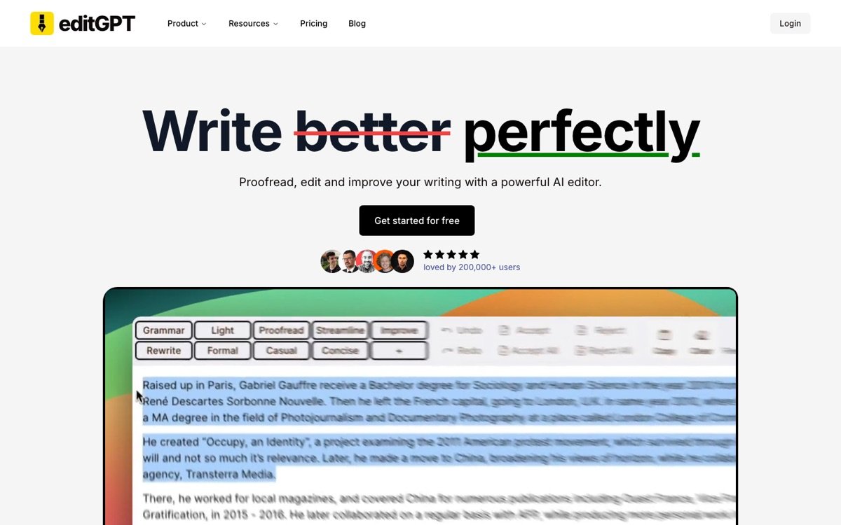 Editgpt homepage