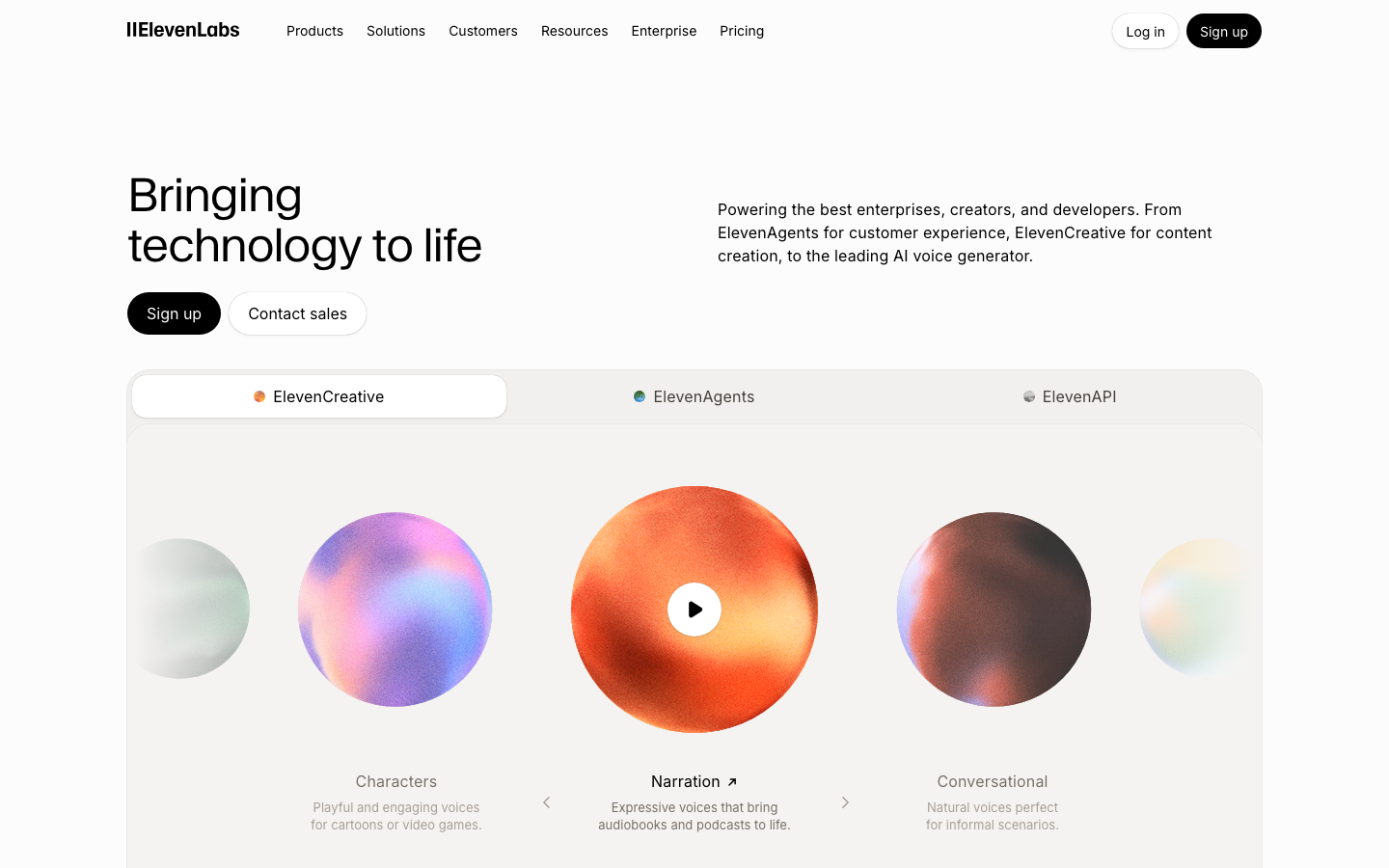 ElevenLabs homepage