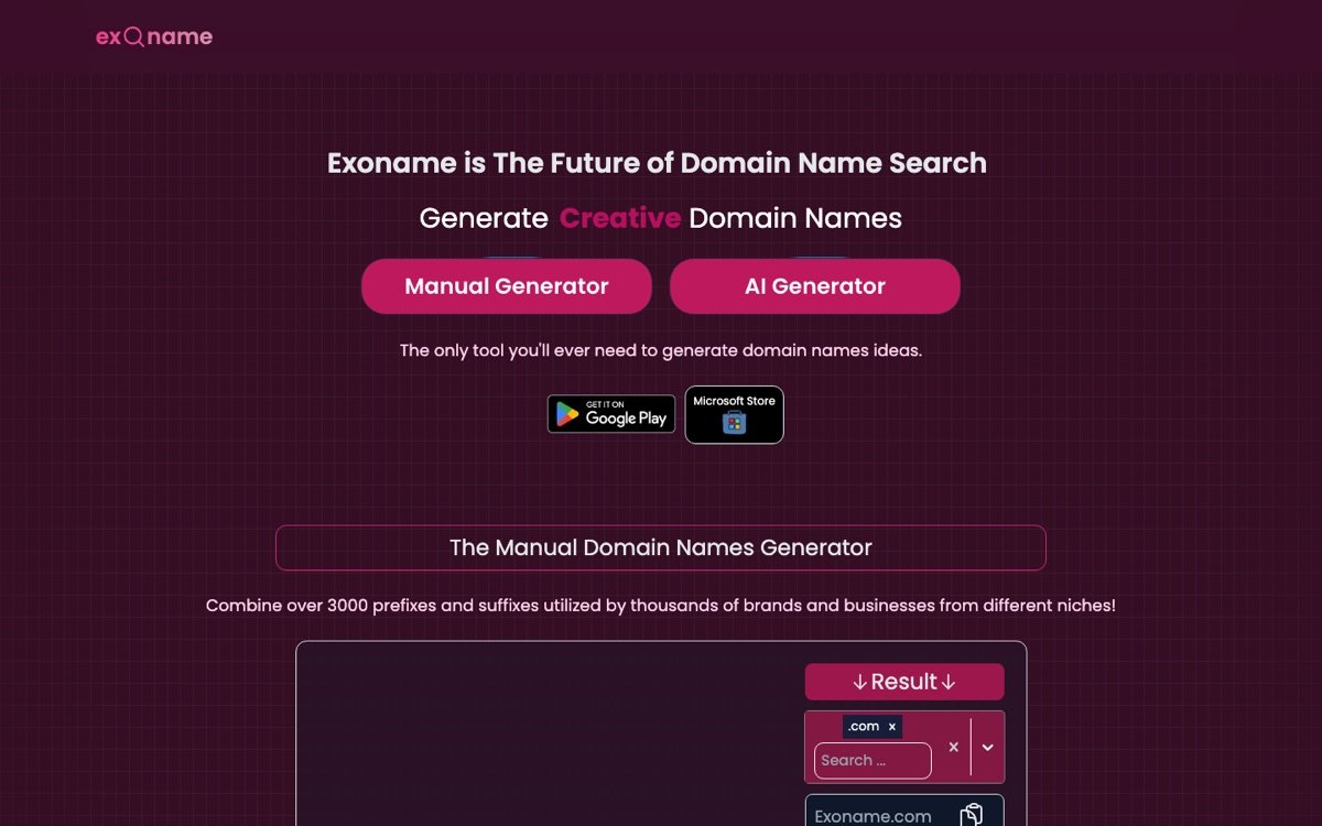 Exoname homepage