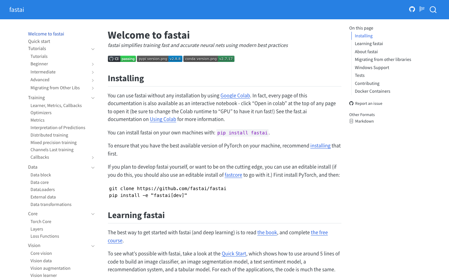 fastai homepage