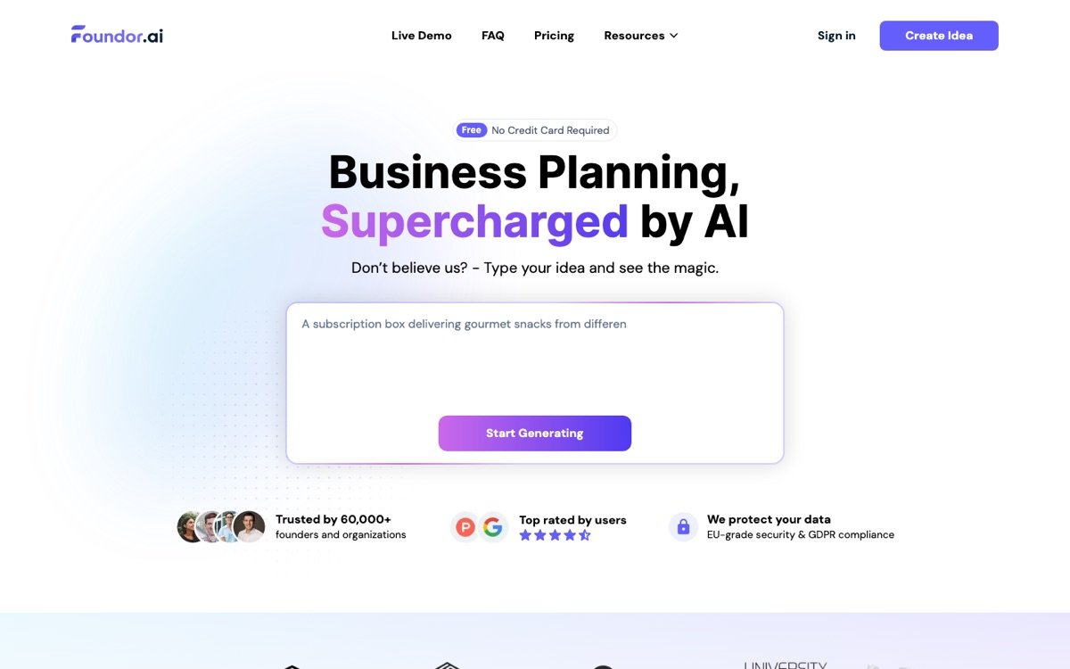 Foundor Ai homepage