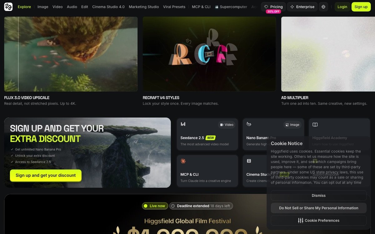 Higgsfield homepage