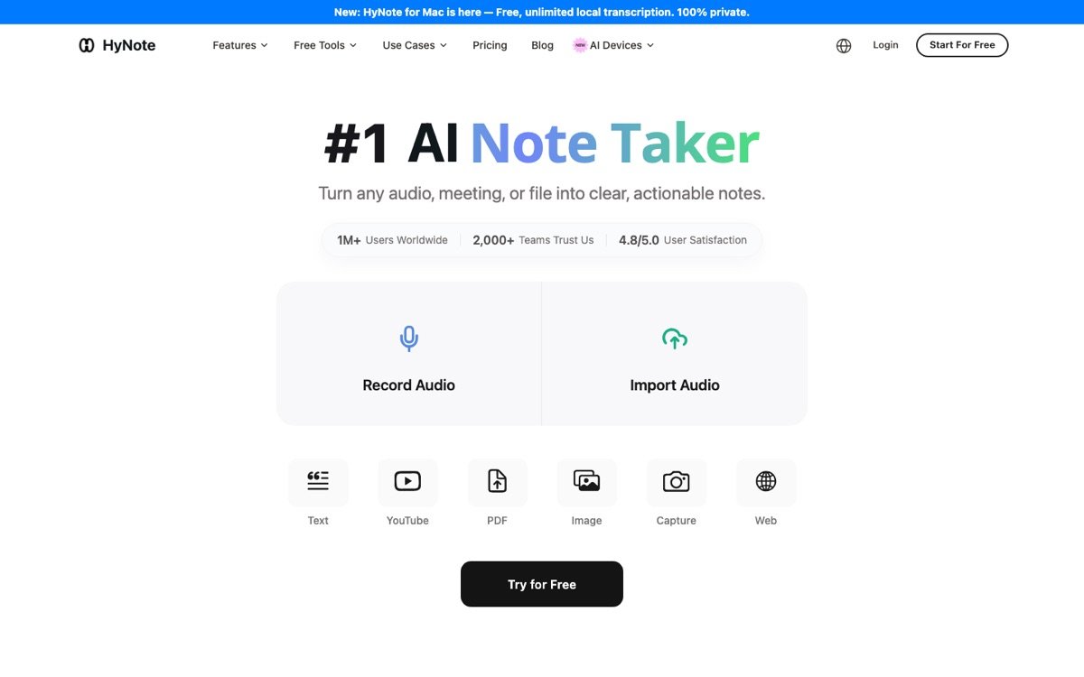 Hynote homepage