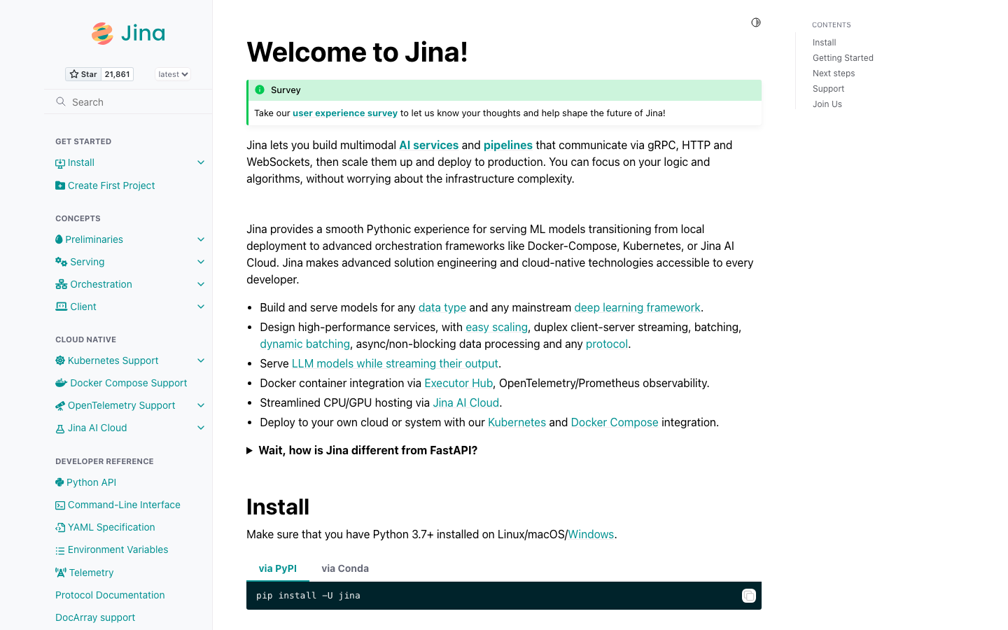 Jina Serve homepage