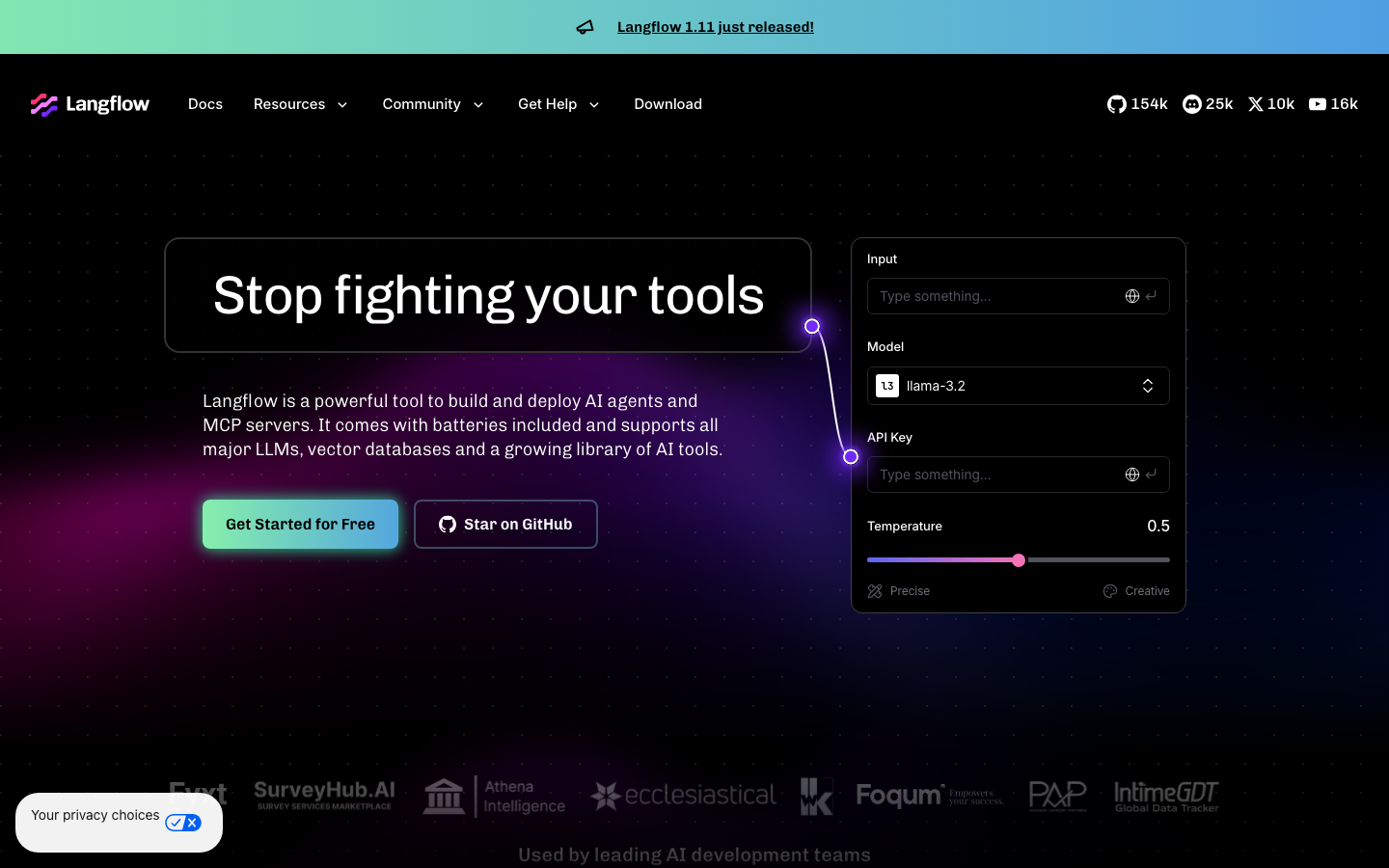Langflow homepage