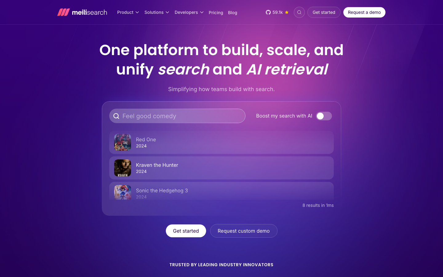 Meilisearch homepage
