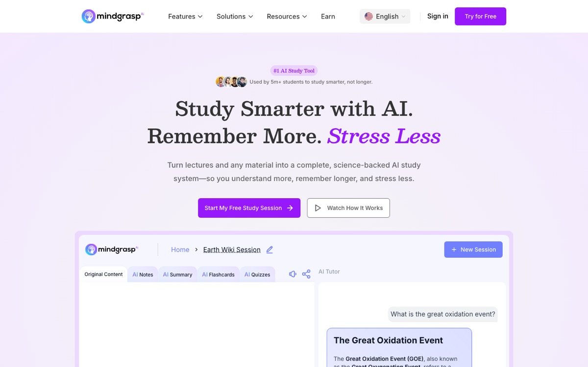 Mindgrasp homepage