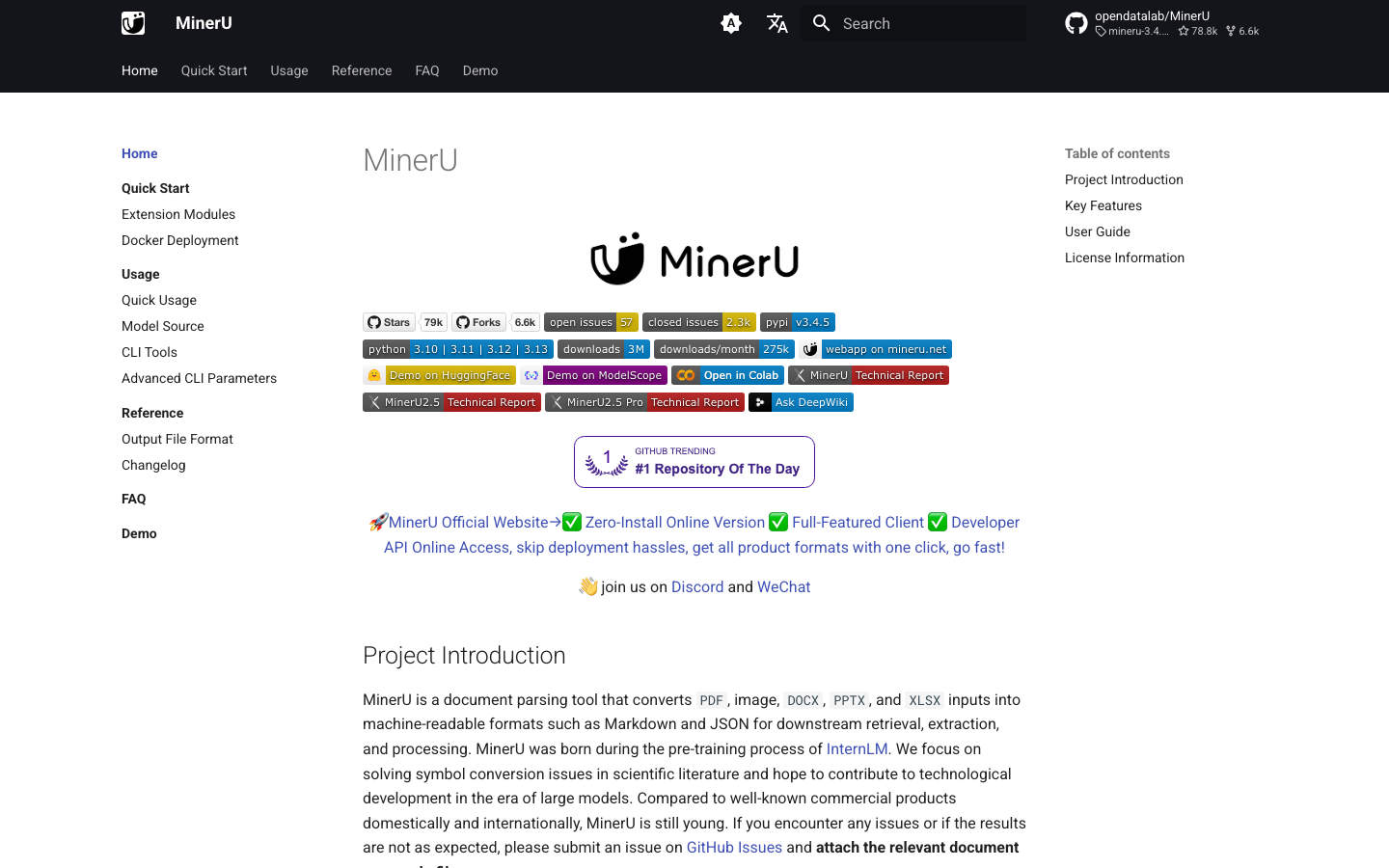 MinerU homepage