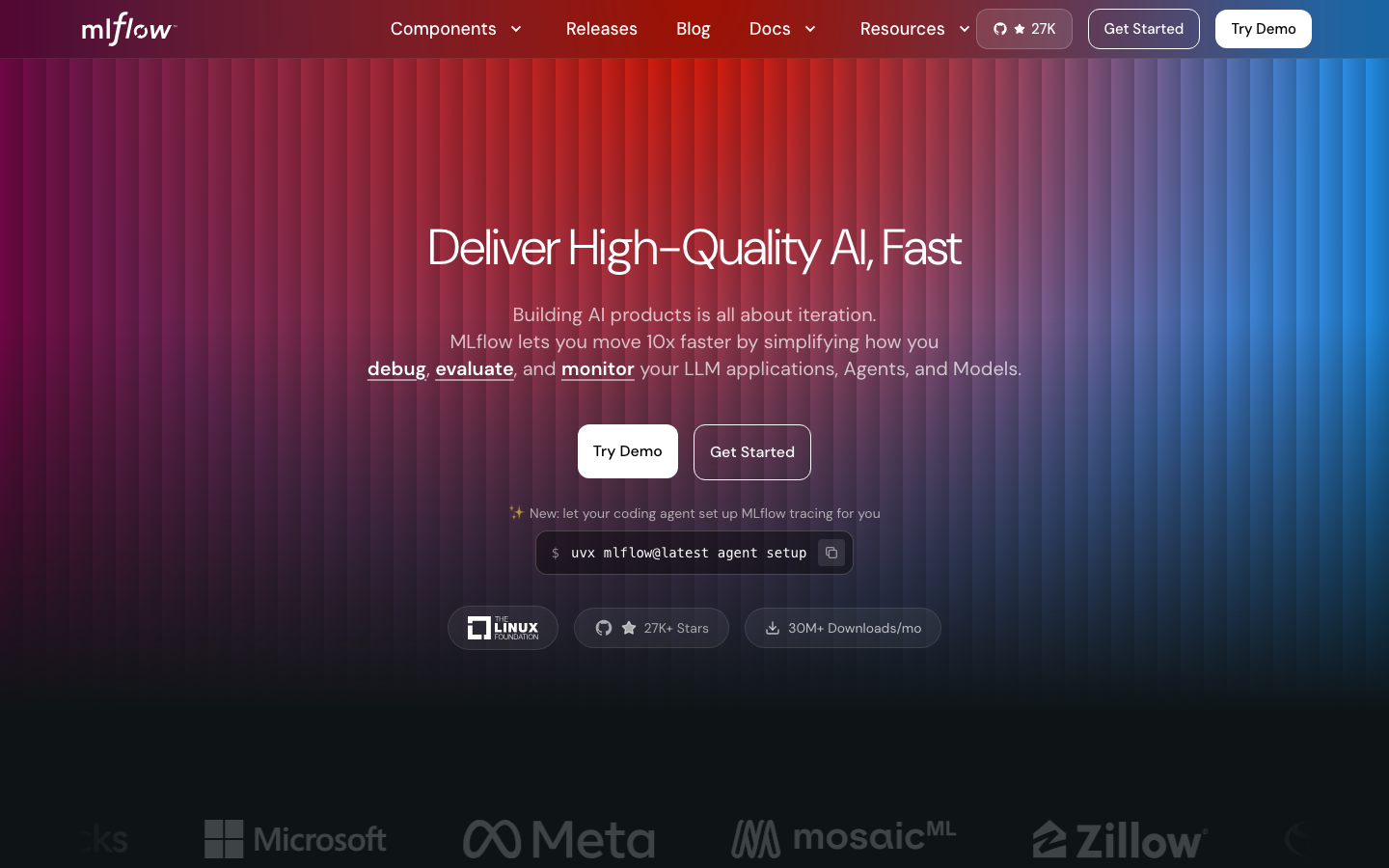 MLflow homepage