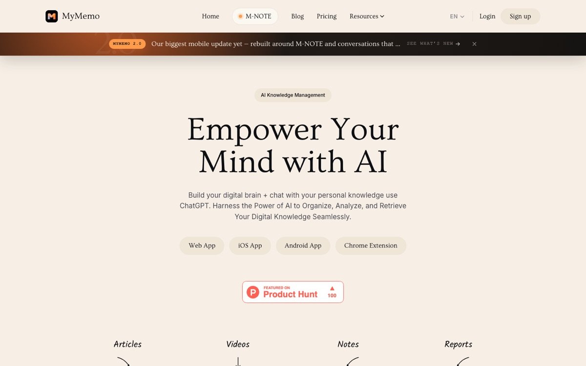 Mymemo homepage