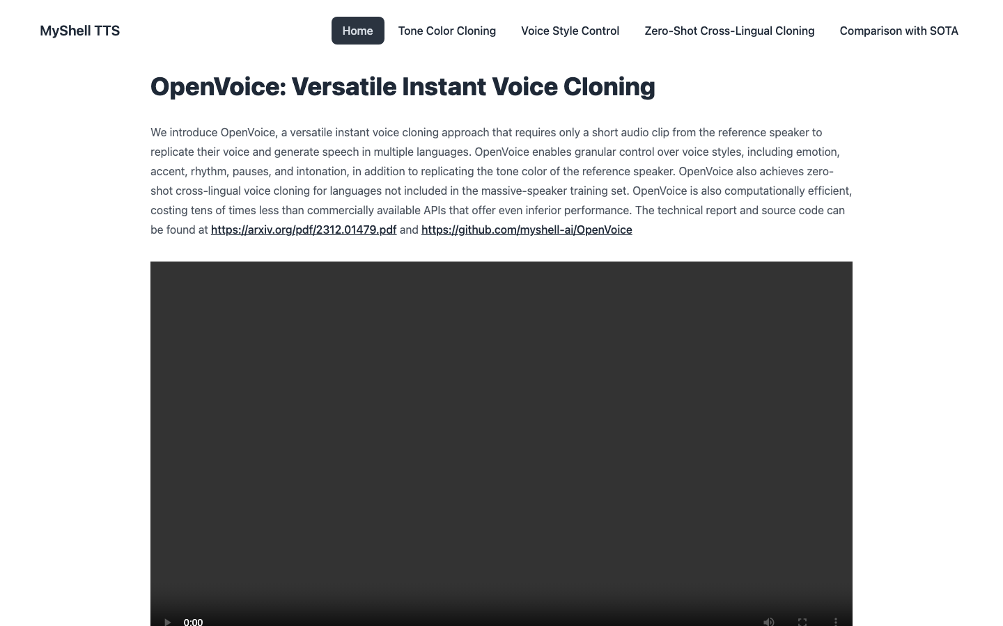 OpenVoice homepage