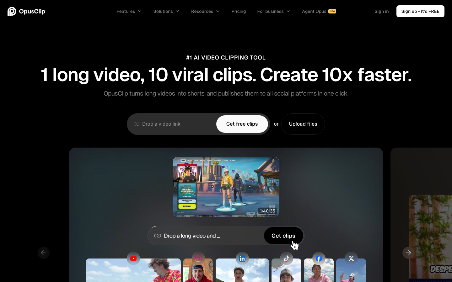 OpusClip homepage