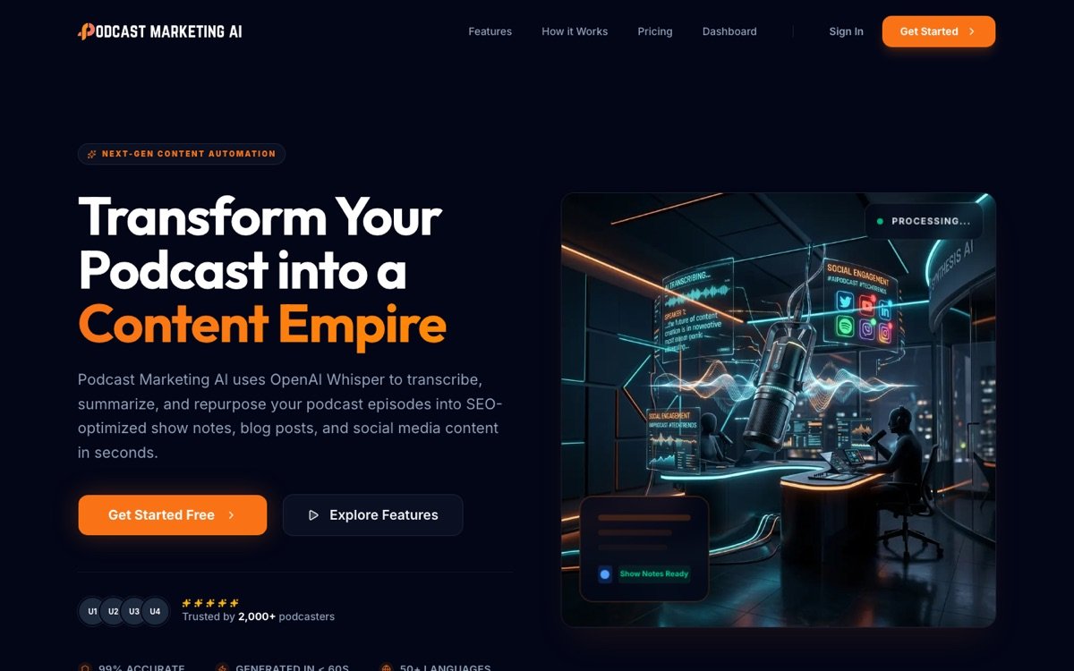 Podcast Marketing Ai homepage