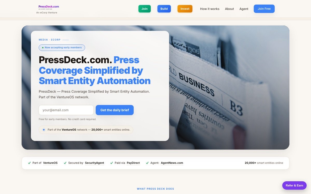 Pressdeck homepage