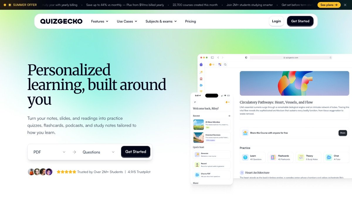 Quizgecko homepage