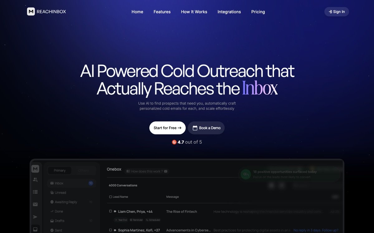 Reachinbox homepage