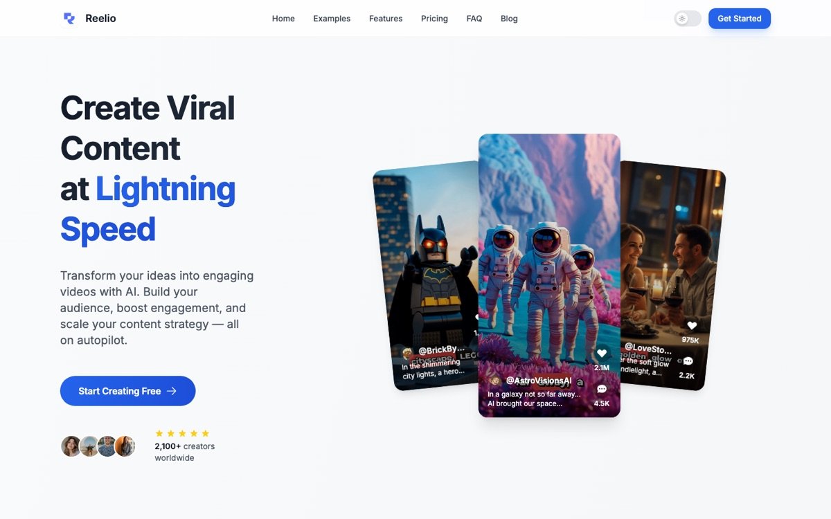 Reelio homepage