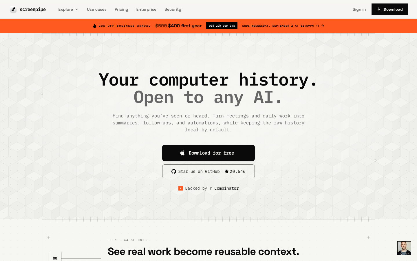screenpipe homepage
