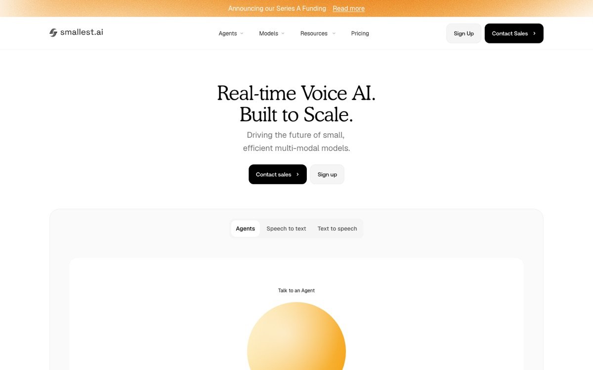 Smallest Ai homepage