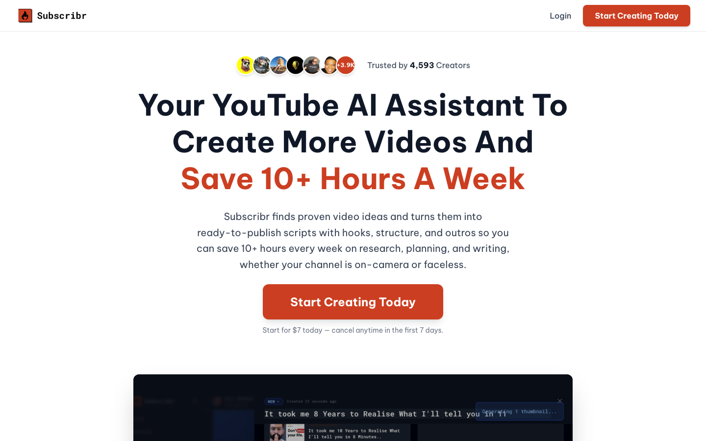 Subscribr homepage