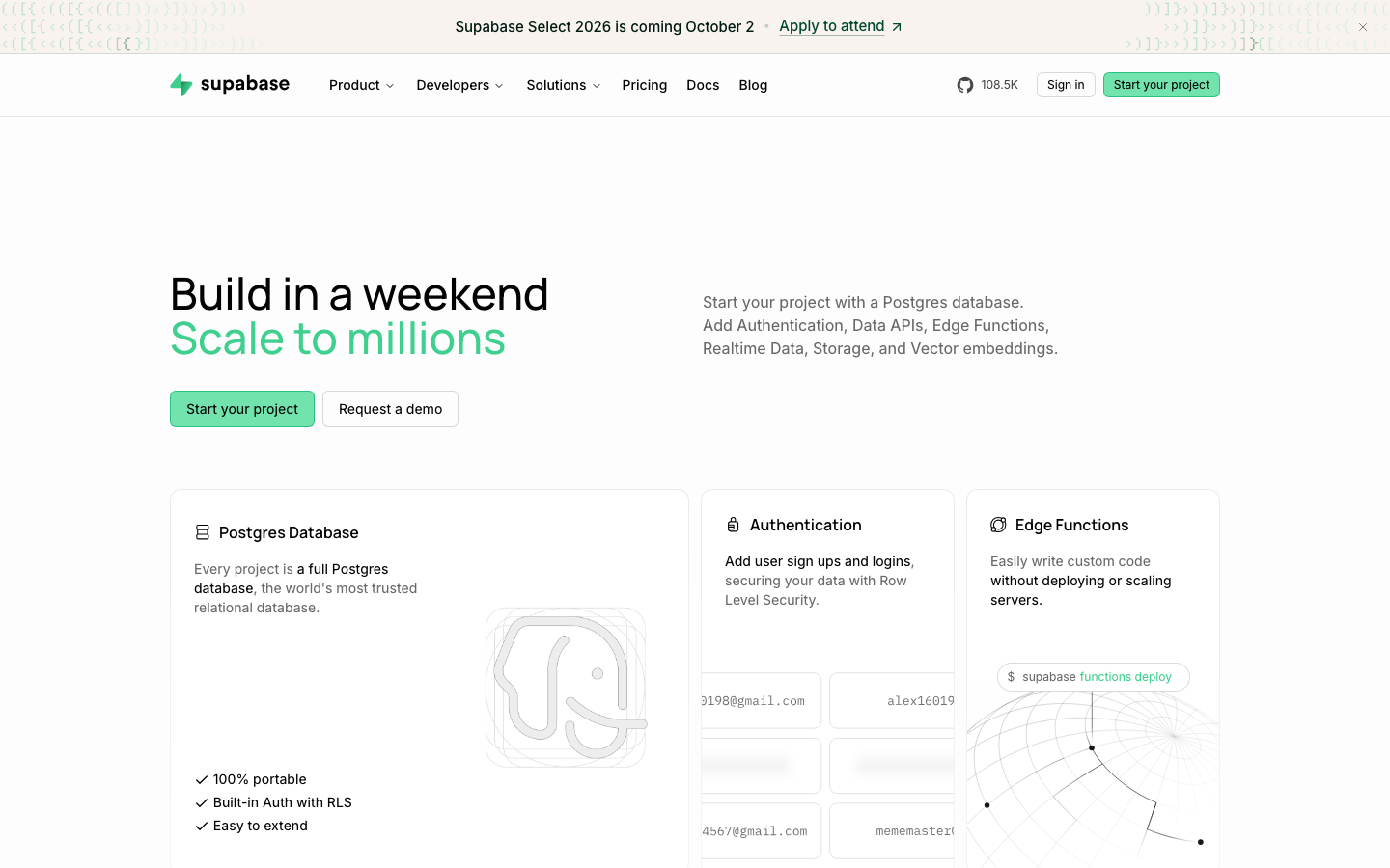 Supabase homepage