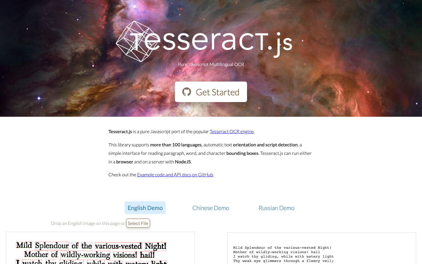 tesseract.js homepage