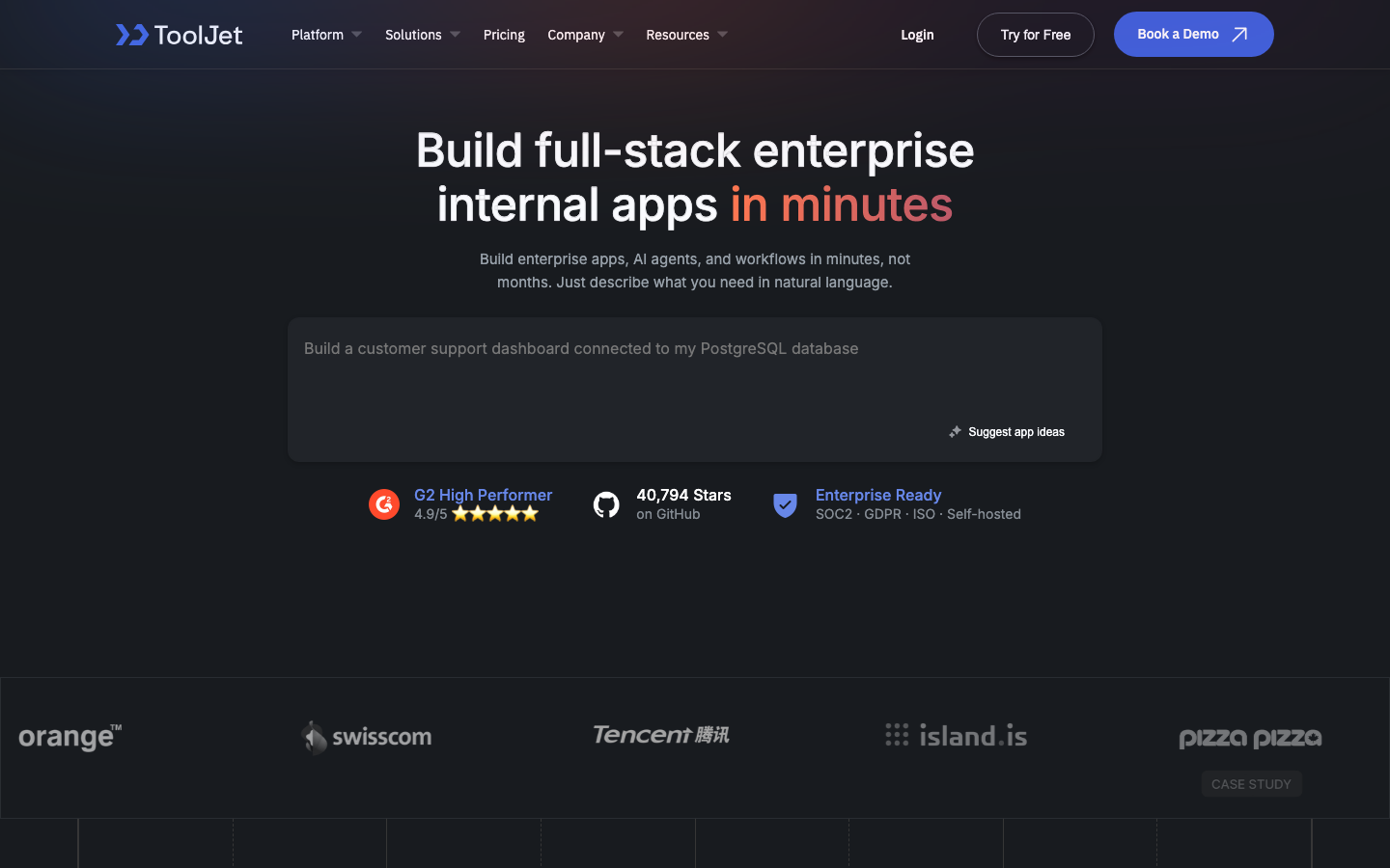 ToolJet homepage