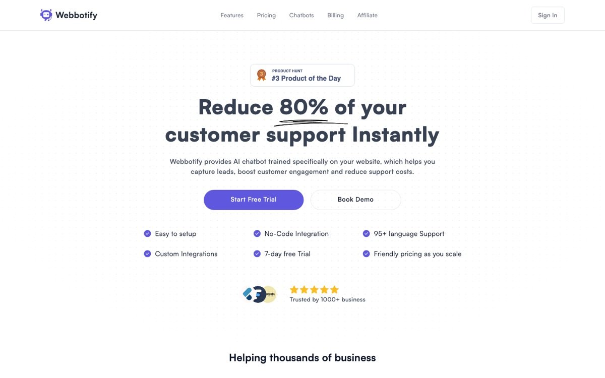 Webbotify homepage