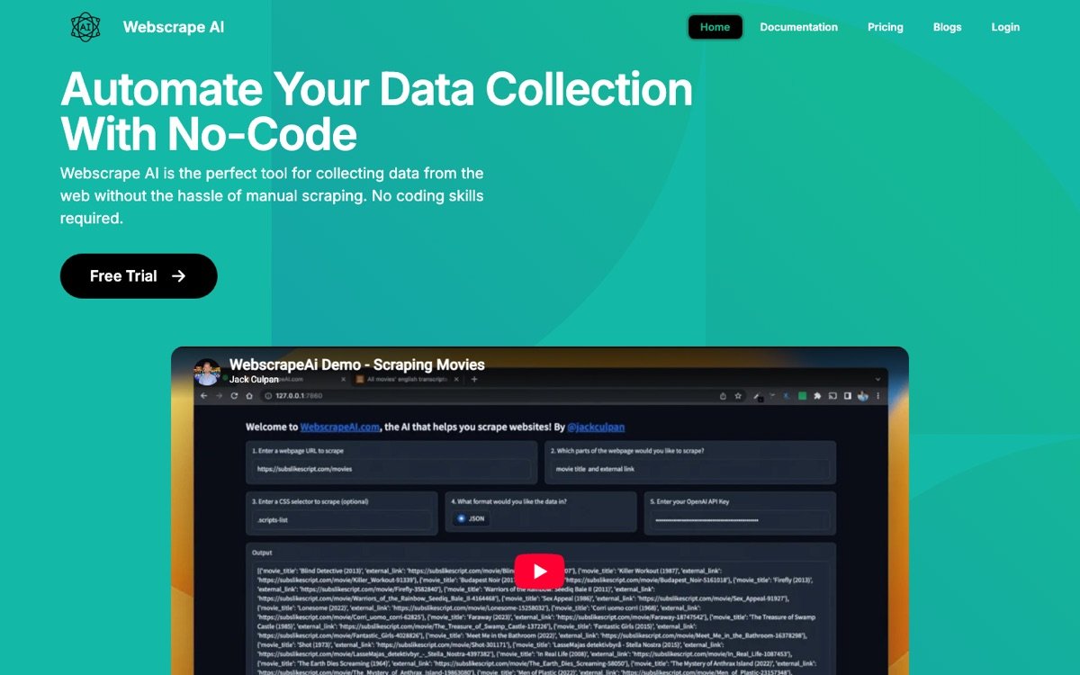 Webscrapeai homepage
