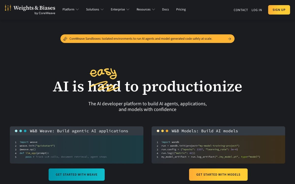 Weights & Biases homepage