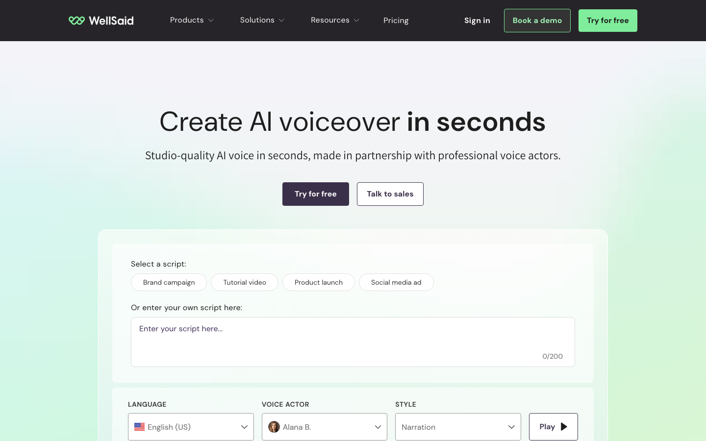 WellSaid Labs screenshot