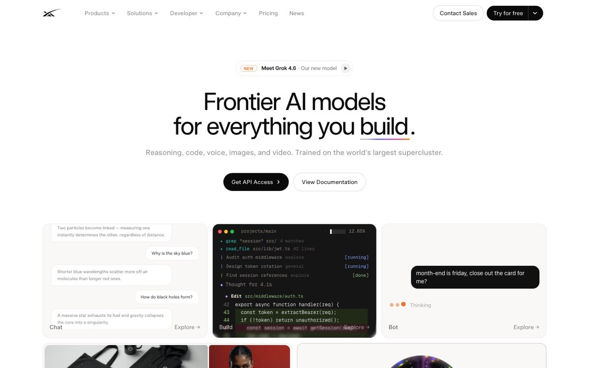 xAI Grok homepage