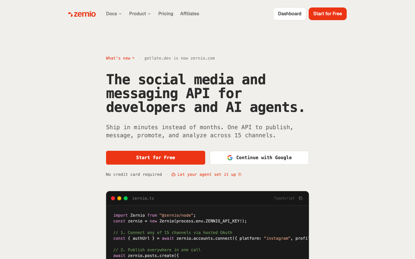 Zernio homepage