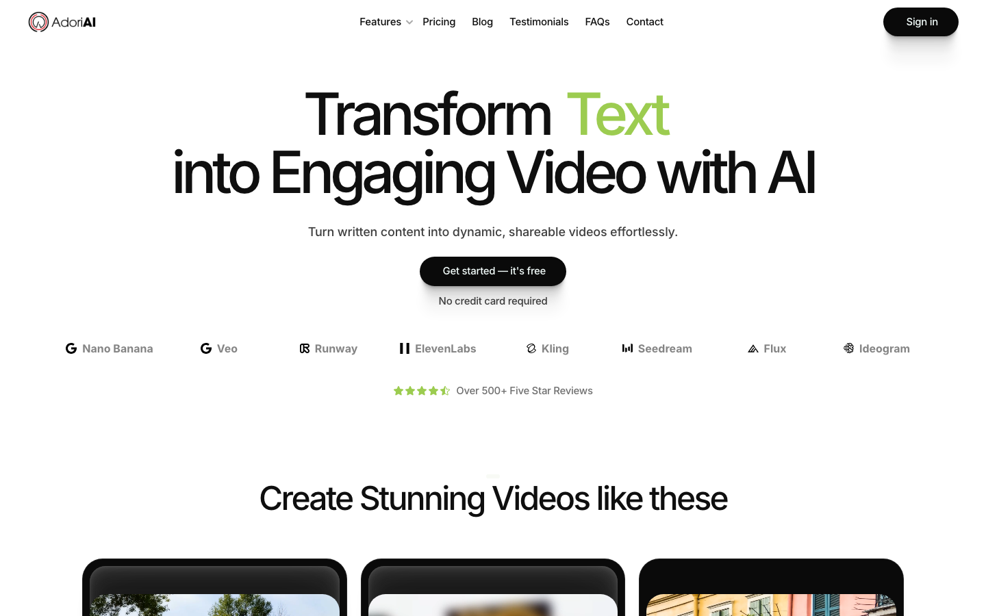Adori homepage