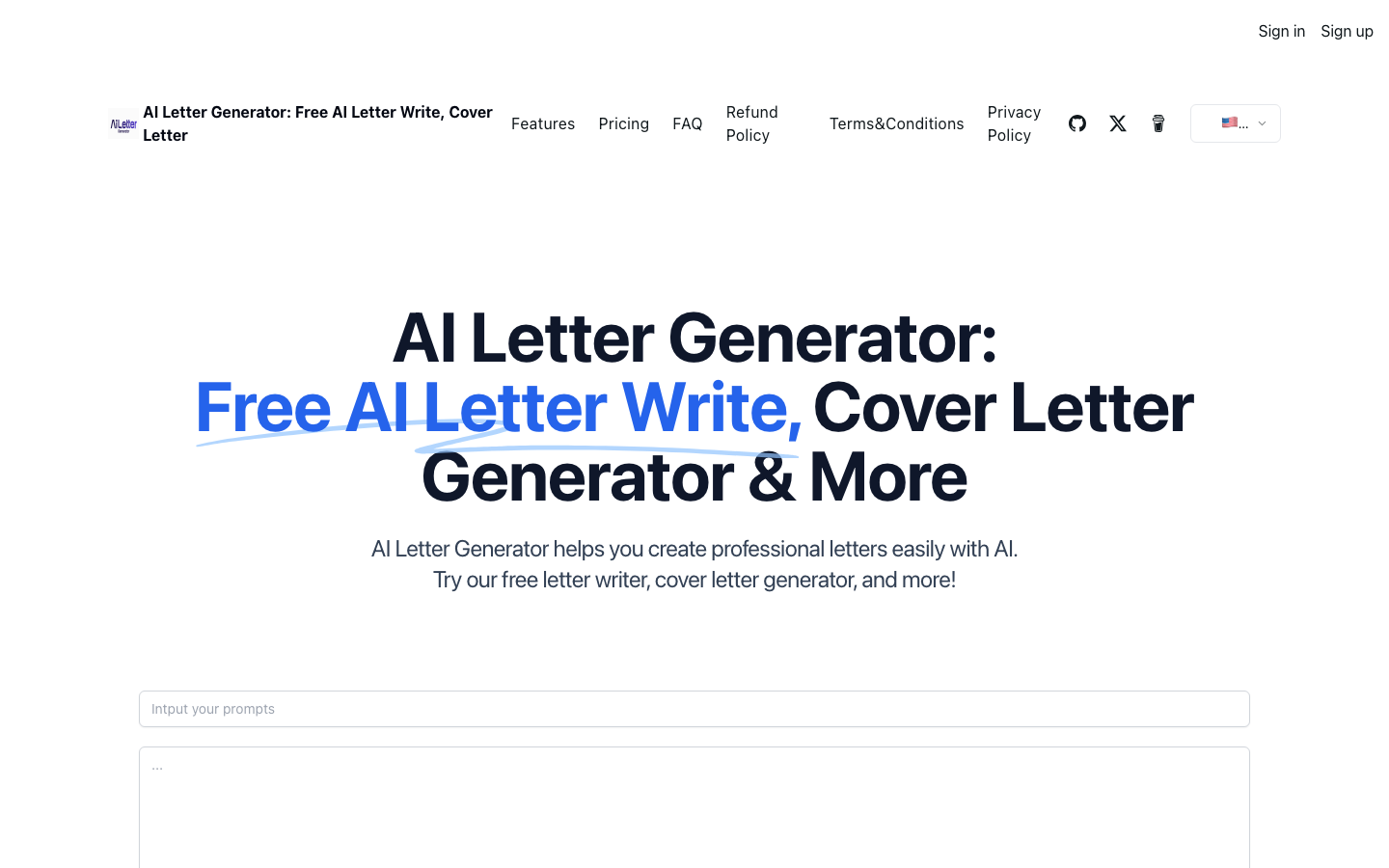 AI Letter Generator homepage