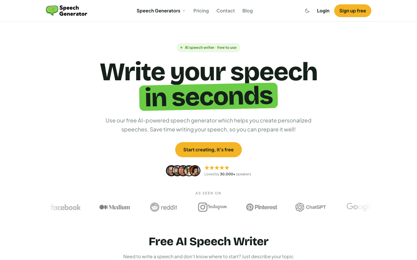 AI Speech Generator homepage