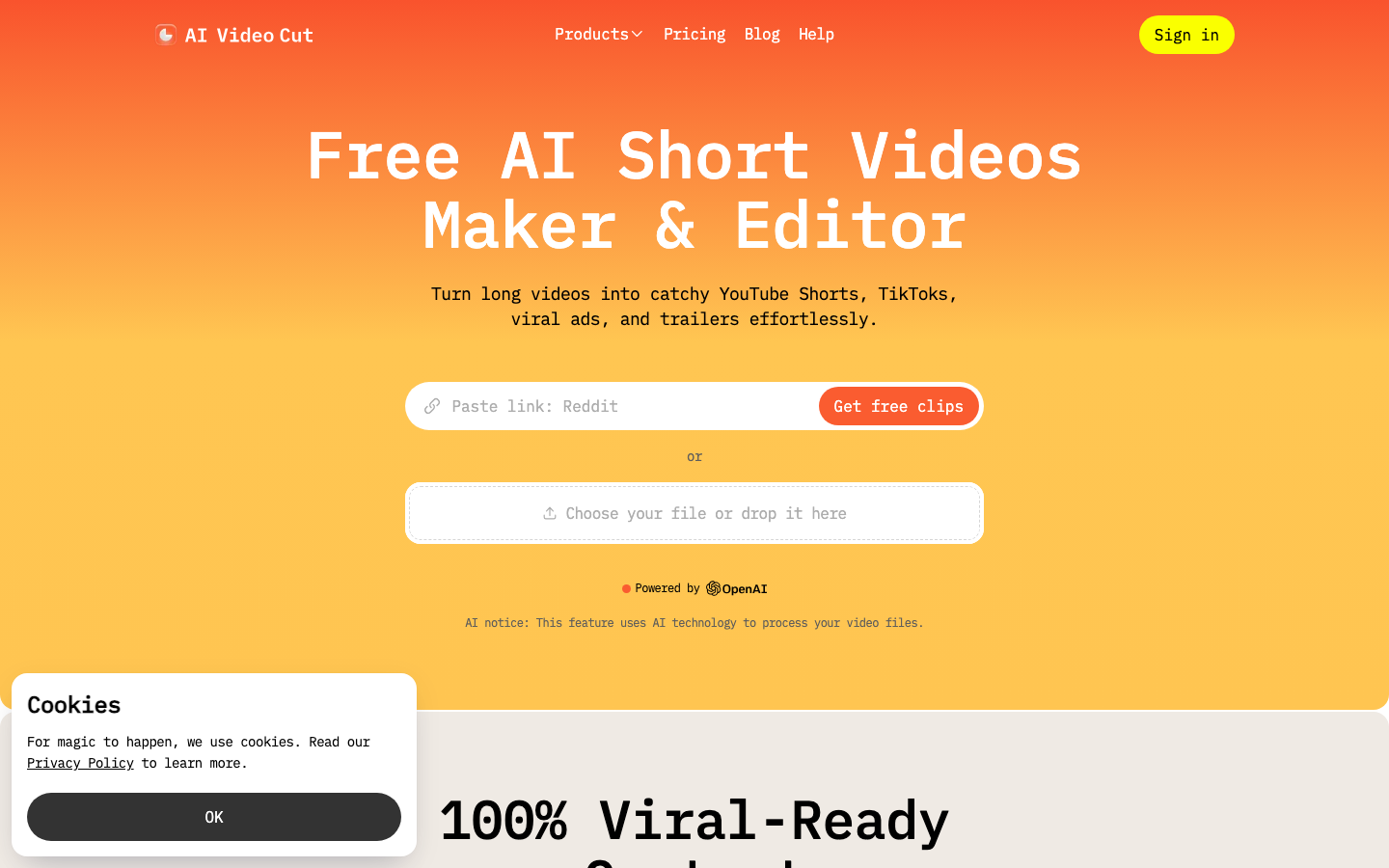 AI Video Cut homepage