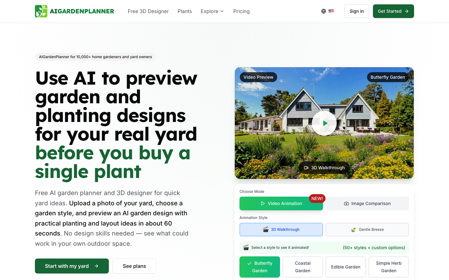 AIGardenPlanner homepage