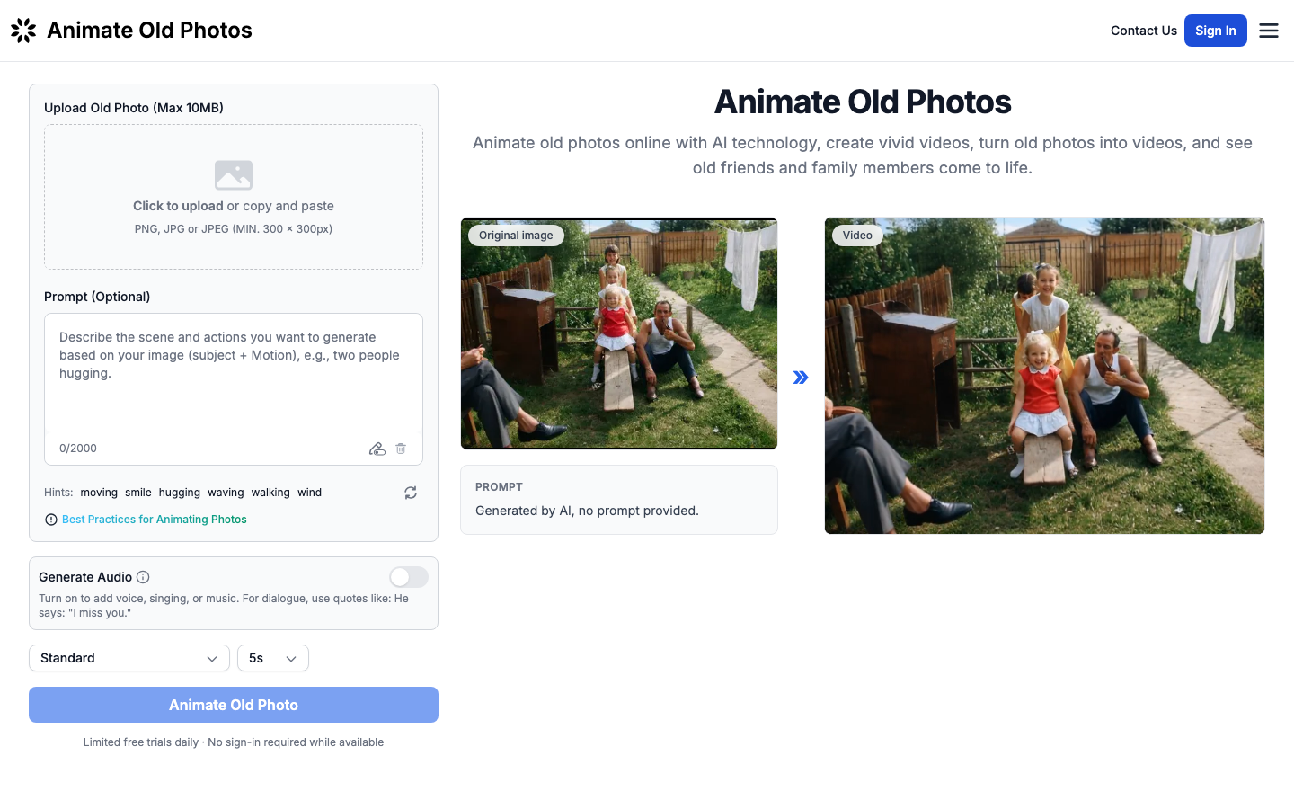 Animate Old Photos homepage