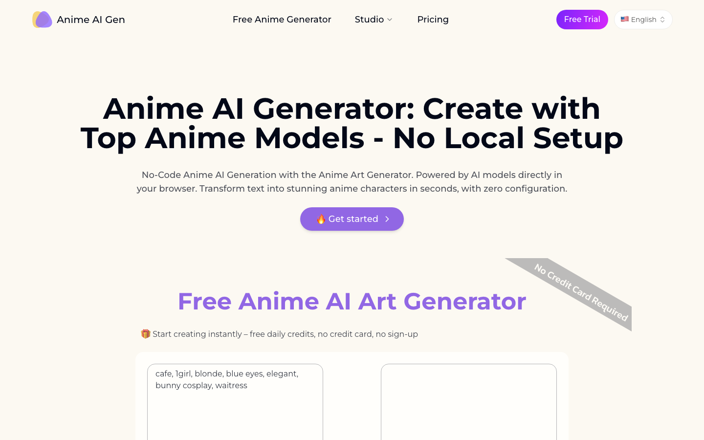 Anime AI Generator homepage