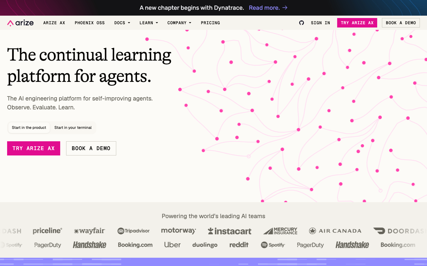Arize homepage